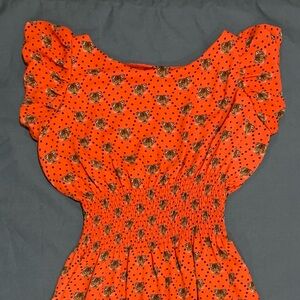 Orange Polka Dot Dress with Ruffle Sleeves